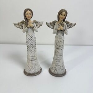 Demdaco Angel Figurines Set of 2 Teresa Kogut Mother Loved Cherished Cream Brown